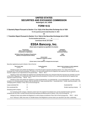 Thumbnail ESSA Bancorp 10-Q Quarterly Report FY2025 