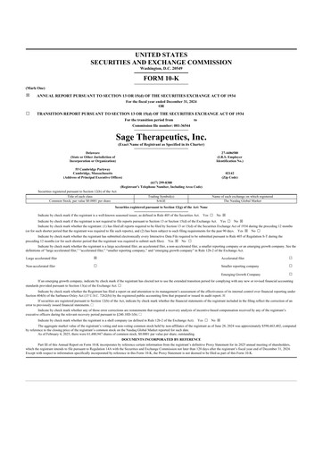 Thumbnail Sage Therapeutics
 10-K Annual Report 2024