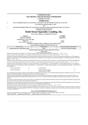 Thumbnail Sixth Street Specialty Lending 10-K Annual Report 2024