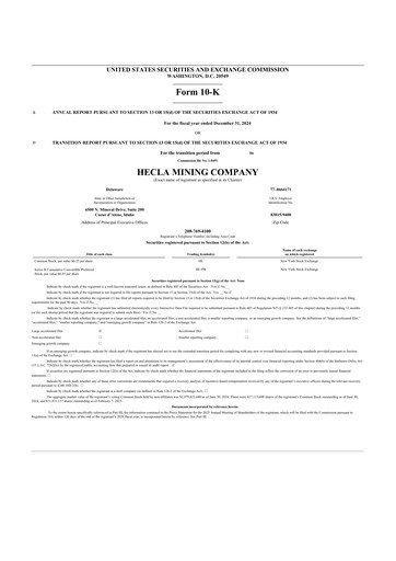 Thumbnail Hecla Mining
 10-K Annual Report 2024