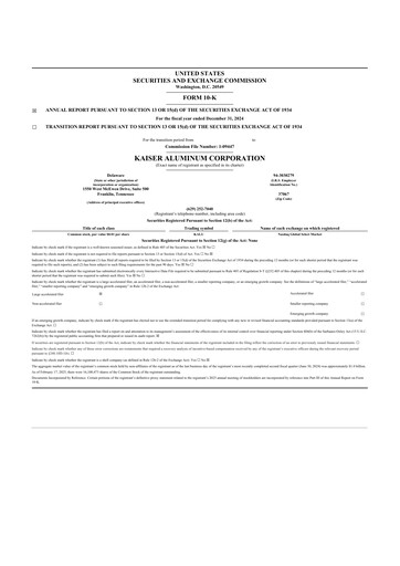 Thumbnail Kaiser Aluminum
 10-K Annual Report 2024