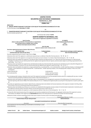 Thumbnail Martin Marietta Materials 10-K Annual Report 2024