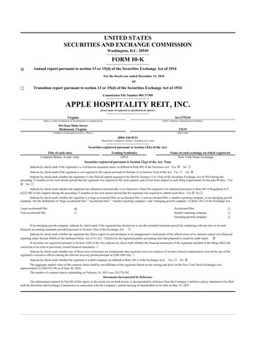 Thumbnail Apple Hospitality REIT
 10-K Annual Report 2024