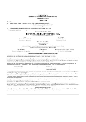 Thumbnail Benchmark Electronics
 10-K Annual Report 2024