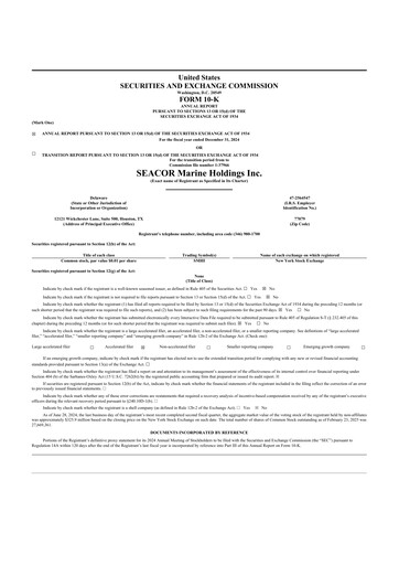 Miniature SEACOR Marine 10-K Rapport annuel 2024