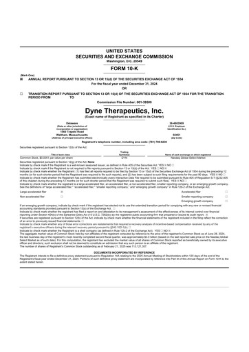 Thumbnail Dyne Therapeutics 10-K Annual Report 2024