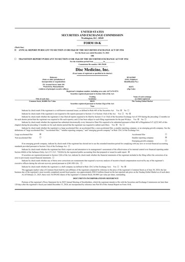 Thumbnail Disc Medicine 10-K Annual Report 2024