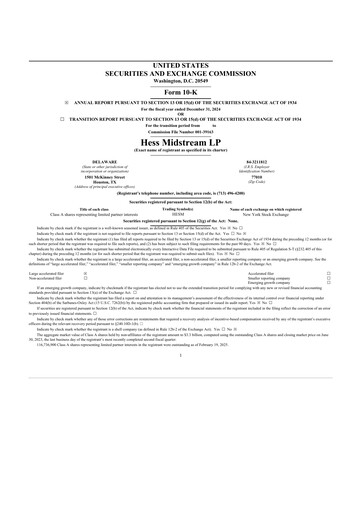 Thumbnail Hess Midstream 10-K Annual Report 2024