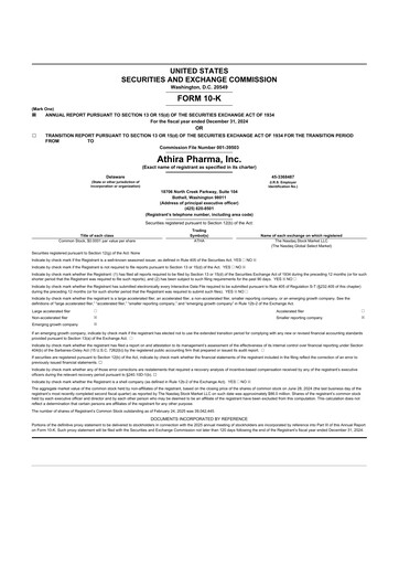 Vorschaubild Athira Pharma 10-K Jahresbericht 2024