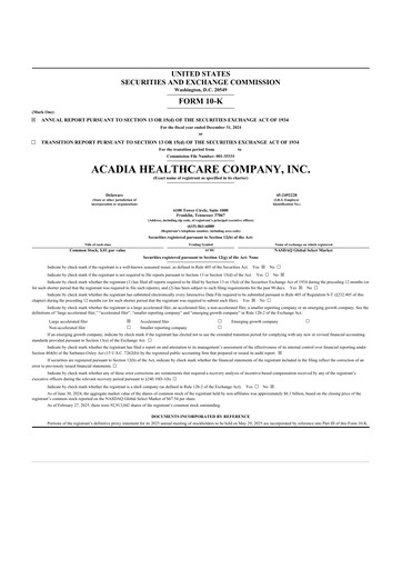 Thumbnail Acadia Healthcare
 10-K Annual Report 2024
