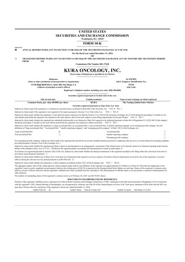 Thumbnail Kura Oncology
 10-K Annual Report 2024