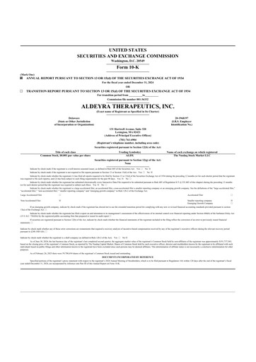 Thumbnail Aldeyra Therapeutics
 10-K Annual Report 2024