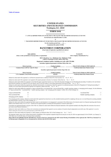 Miniature BancFirst 10-K Rapport annuel 2024