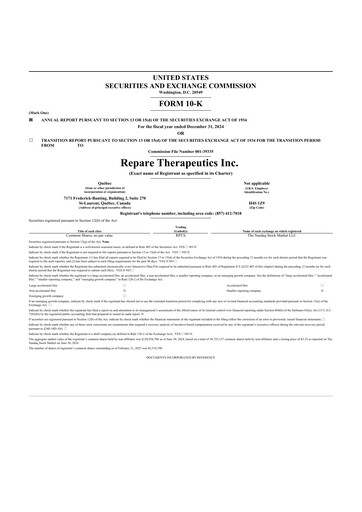 Thumbnail Repare Therapeutics 10-K Annual Report 2024
