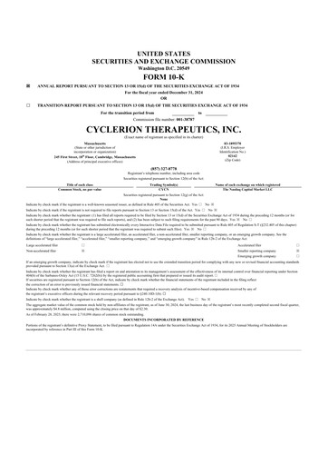 Thumbnail Cyclerion Therapeutics
 10-K Annual Report 2024