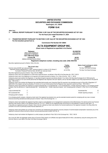 Thumbnail Alta Equipment Group 10-K Annual Report 2024