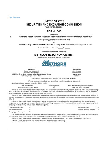 Miniature Methode Electronics
 10-Q Rapport trimestriel 2025 