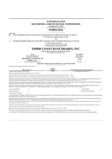 Thumbnail Third Coast Bancshares 10-K Annual Report 2024