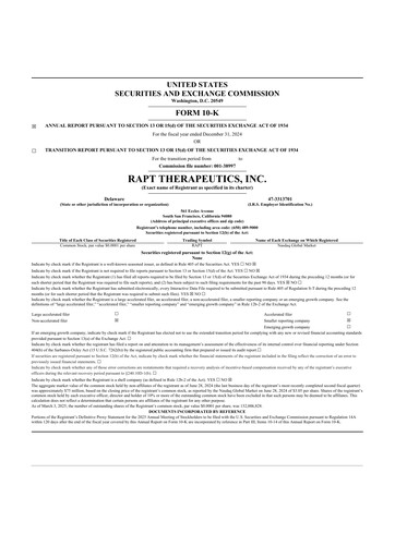 Thumbnail RAPT Therapeutics 10-K Annual Report 2024