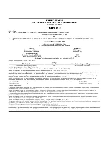 Miniature ALX Oncology 10-K Rapport annuel 2024