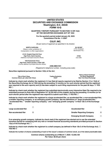 Thumbnail Culp, Inc. 10-Q Quarterly Report FY2025 