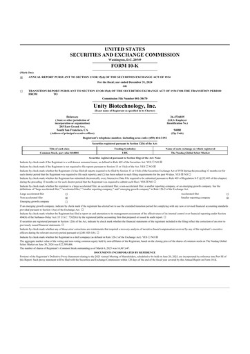 Vorschaubild Unity Biotechnology
 10-K Jahresbericht 2024