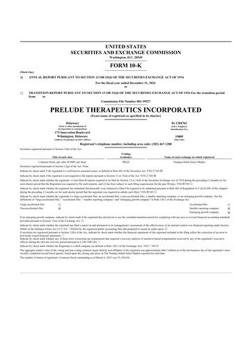 Thumbnail Prelude Therapeutics 10-K Annual Report 2024