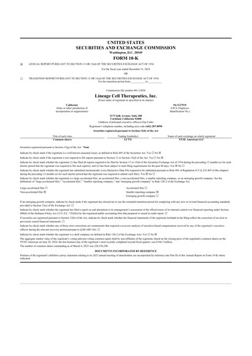 Thumbnail Lineage Cell Therapeutics
 10-K Annual Report 2024