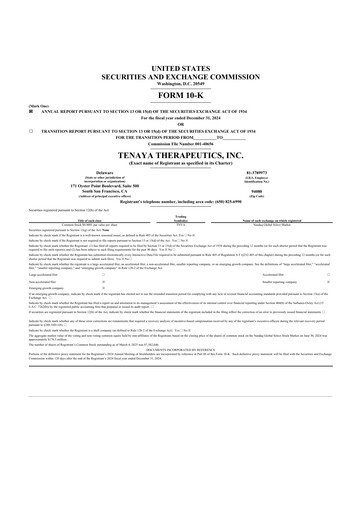 Thumbnail Tenaya Therapeutics 10-K Annual Report 2024