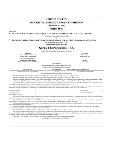 Thumbnail Seres Therapeutics 10-K Annual Report 2024