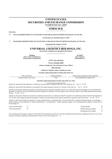 Thumbnail Universal Logistics Holdings 10-K Annual Report 2024