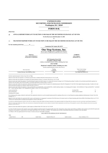 Thumbnail One Stop Systems 10-K Annual Report 2024