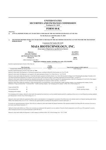 Thumbnail MAIA Biotechnology 10-K Annual Report 2024