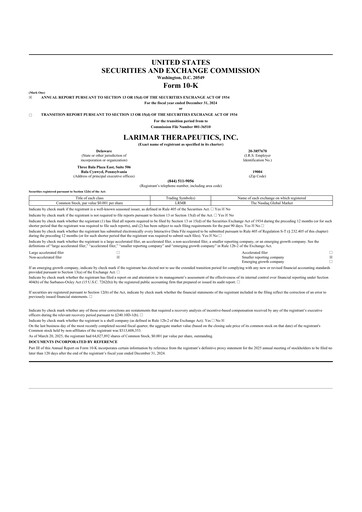 Thumbnail Larimar Therapeutics 10-K Annual Report 2024