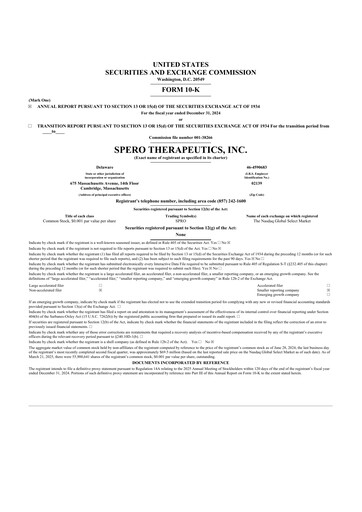Thumbnail Spero Therapeutics 10-K Annual Report 2024