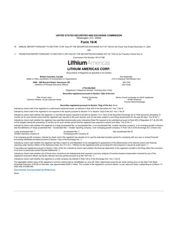 Thumbnail Lithium Americas 10-K Annual Report 2024