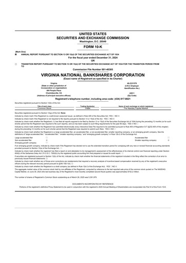 Thumbnail Virginia National Bankshares 10-K Annual Report 2024