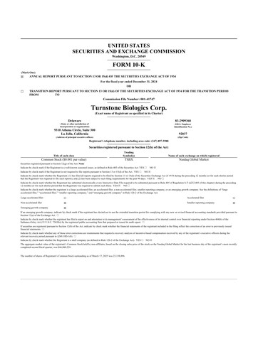 Miniature Turnstone Biologics 10-K Rapport annuel 2024