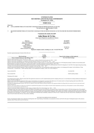 Miniature Soho House & Co 10-K Rapport annuel 2024