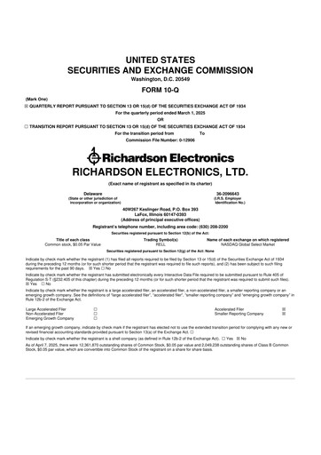 Miniature Richardson Electronics 10-Q Rapport trimestriel 2025 