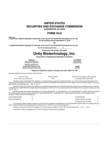 Thumbnail Unity Biotechnology
 10-Q Quarterly Report FY2025 