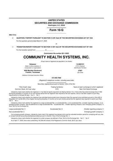 Thumbnail Community Health Systems
 10-Q Quarterly Report FY2025 