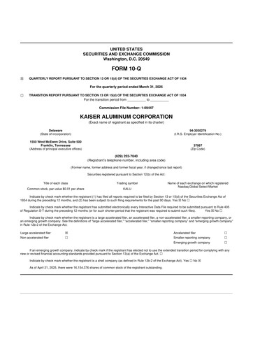 Thumbnail Kaiser Aluminum
 10-Q Quarterly Report FY2025 