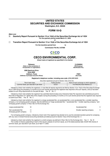 Thumbnail CECO Environmental
 10-Q Quarterly Report FY2025 
