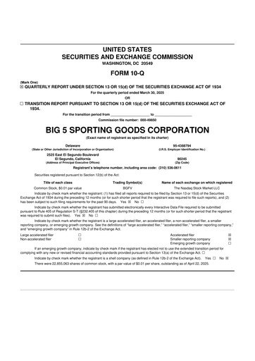 Thumbnail Big 5 Sporting Goods 10-Q Quarterly Report FY2025 