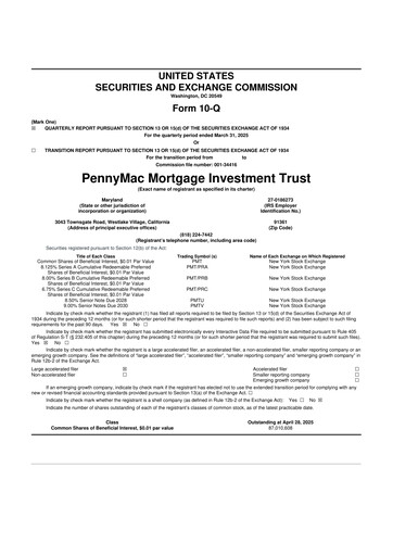 Thumbnail PennyMac Mortgage Investment Trust 10-Q Quarterly Report FY2025 