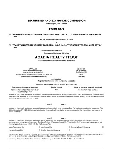 Thumbnail Acadia Realty Trust
 10-Q Quarterly Report FY2025 