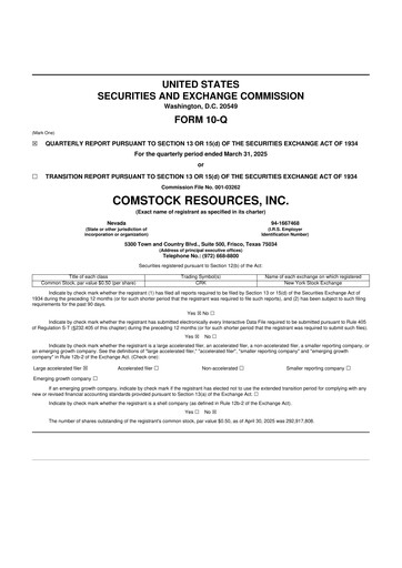 Thumbnail Comstock Resources 10-Q Quarterly Report FY2025 