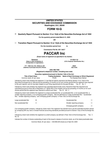 Vorschaubild Paccar 10-Q Quartalsbericht 2025 