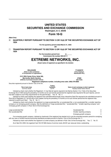 Thumbnail Extreme Networks
 10-Q Quarterly Report FY2025 